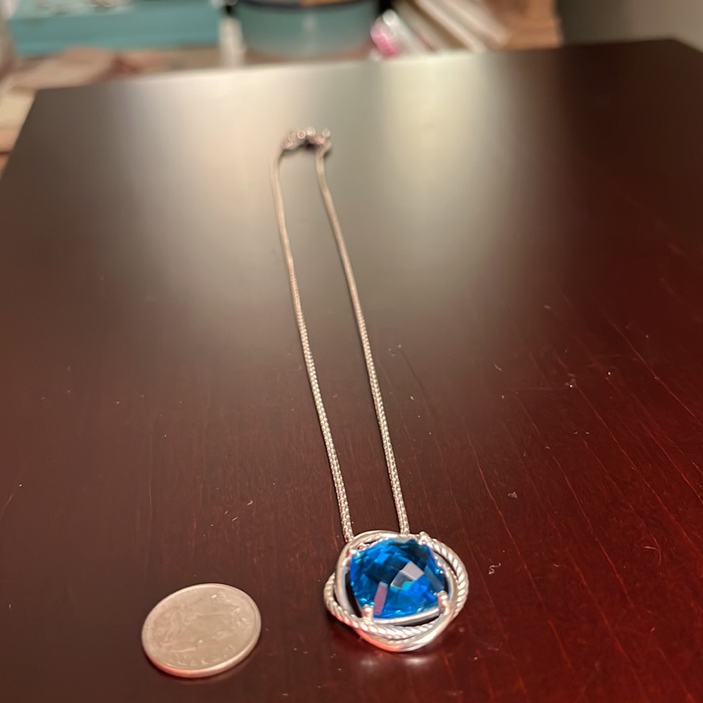 DAVID YURMAN blue topaz 925 Sterling pendant & 925 DY Sterling chain Continuance - Picture 6 of 6